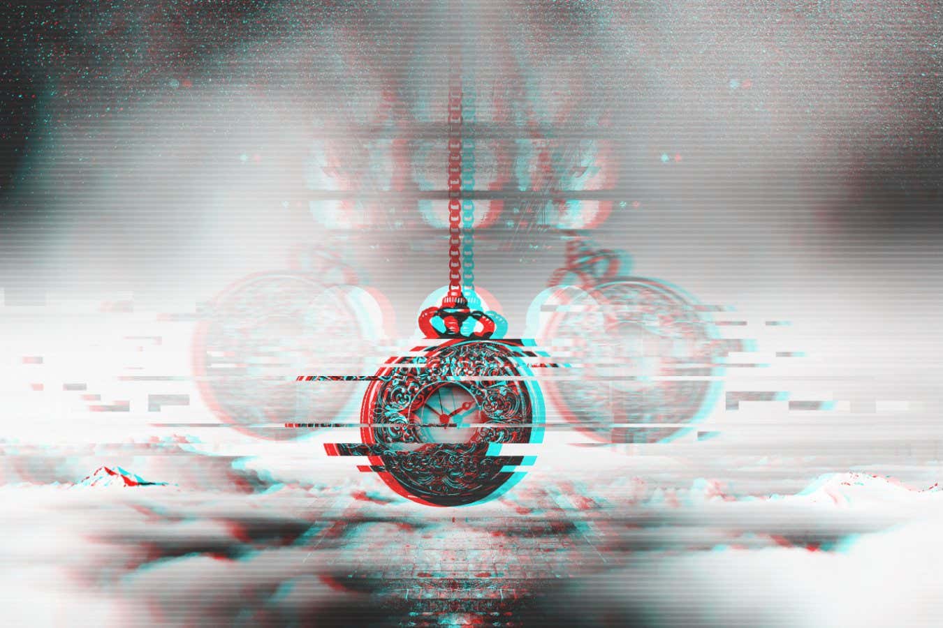 Time glitch concept. Hypnotising watch on a chain swinging above clouds.; Shutterstock ID 1121133503; purchase_order: -; job: -; client: -; other: -