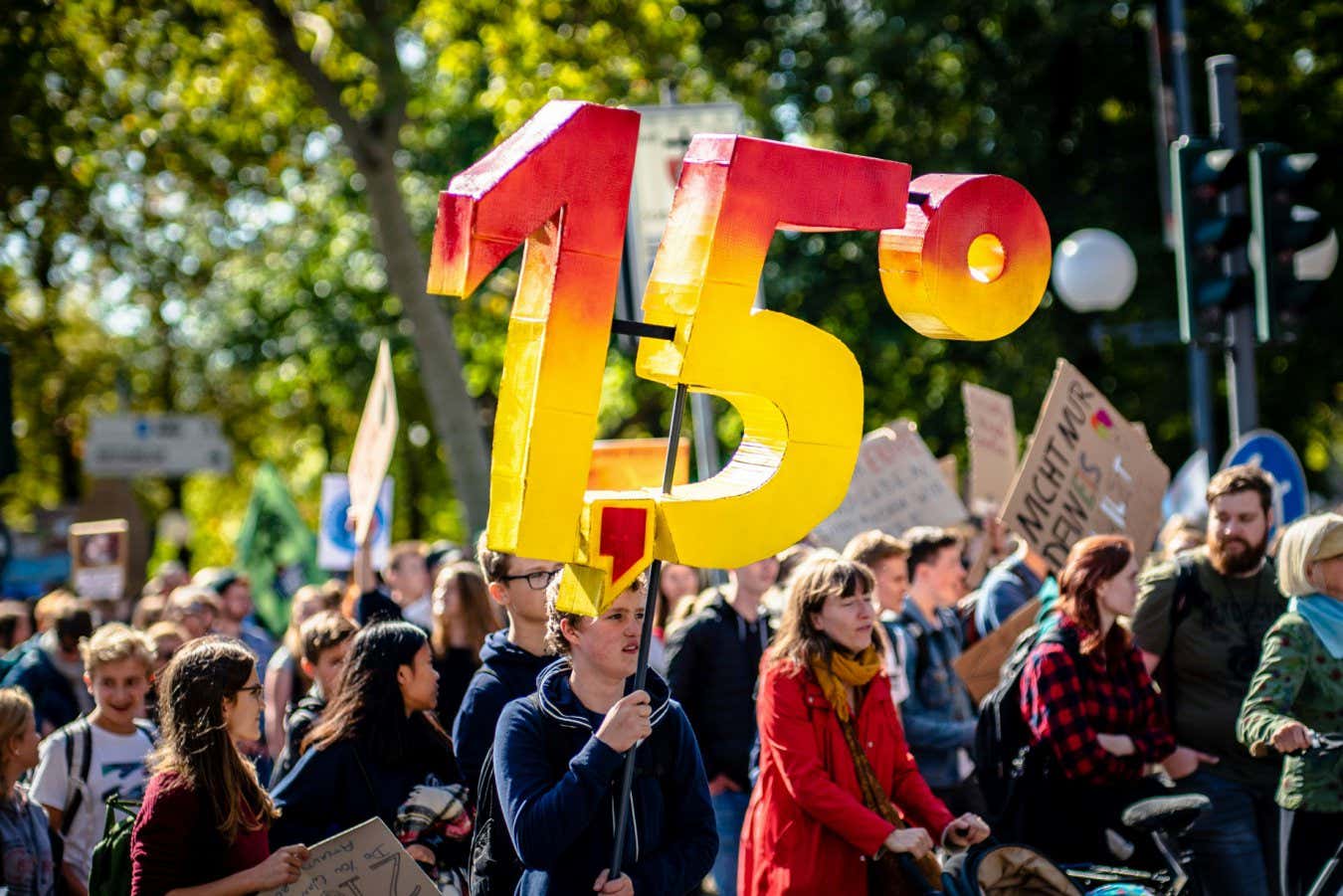 1.5 Degrees Celsius is the magical border - after that, there's no going back. Fridays For Future, 20.09.2019 in Bonn, Germany